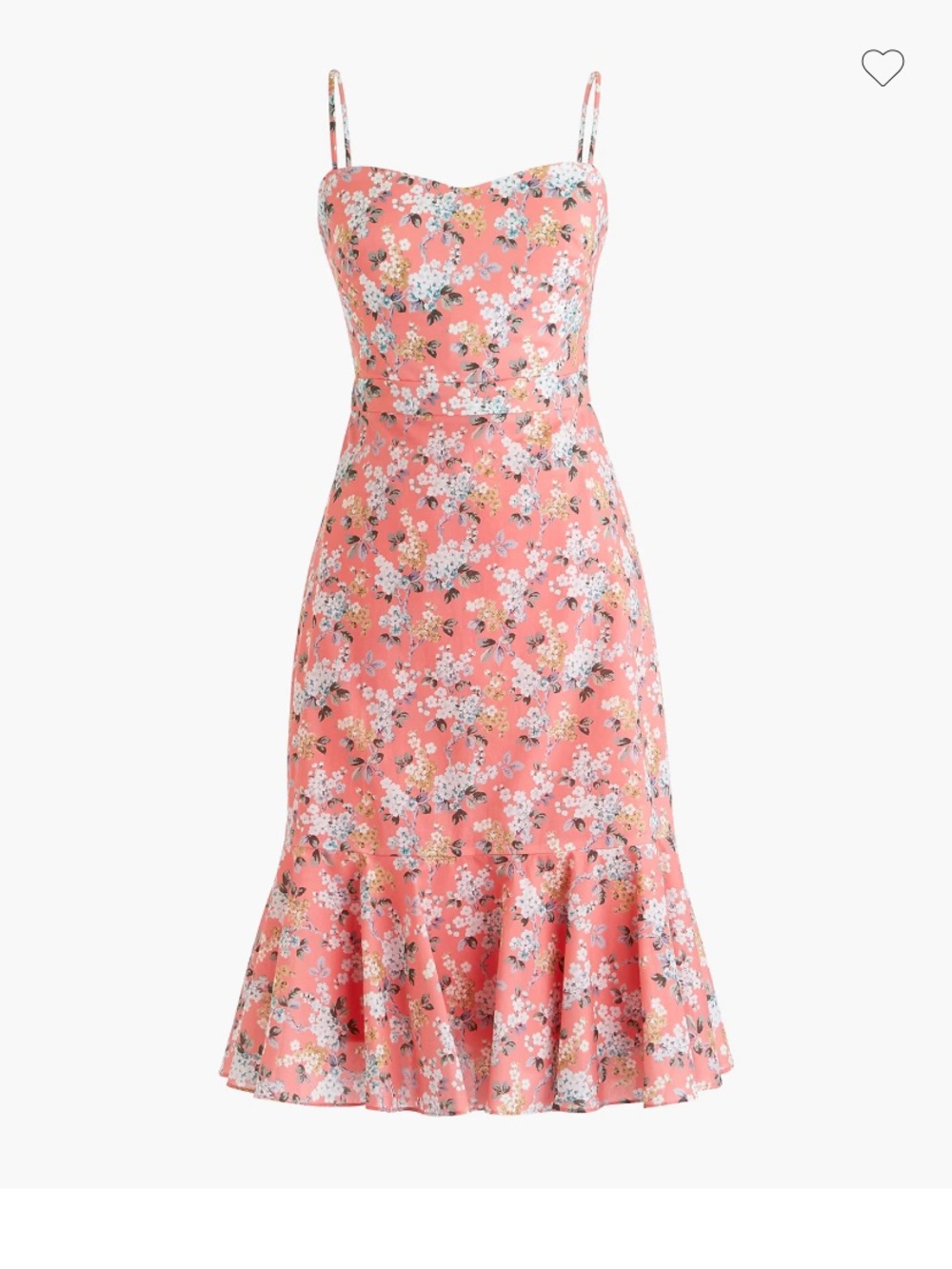 J Crew Liberty Floral Sweetheart Neckline Coral Midi Dress